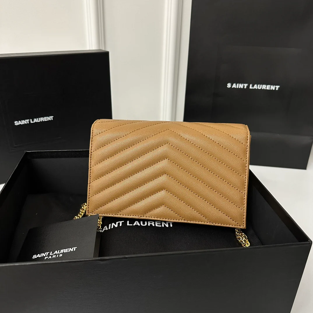 Пряжка YSL Monogram Caviar WOC Caramel Gold, 22 см