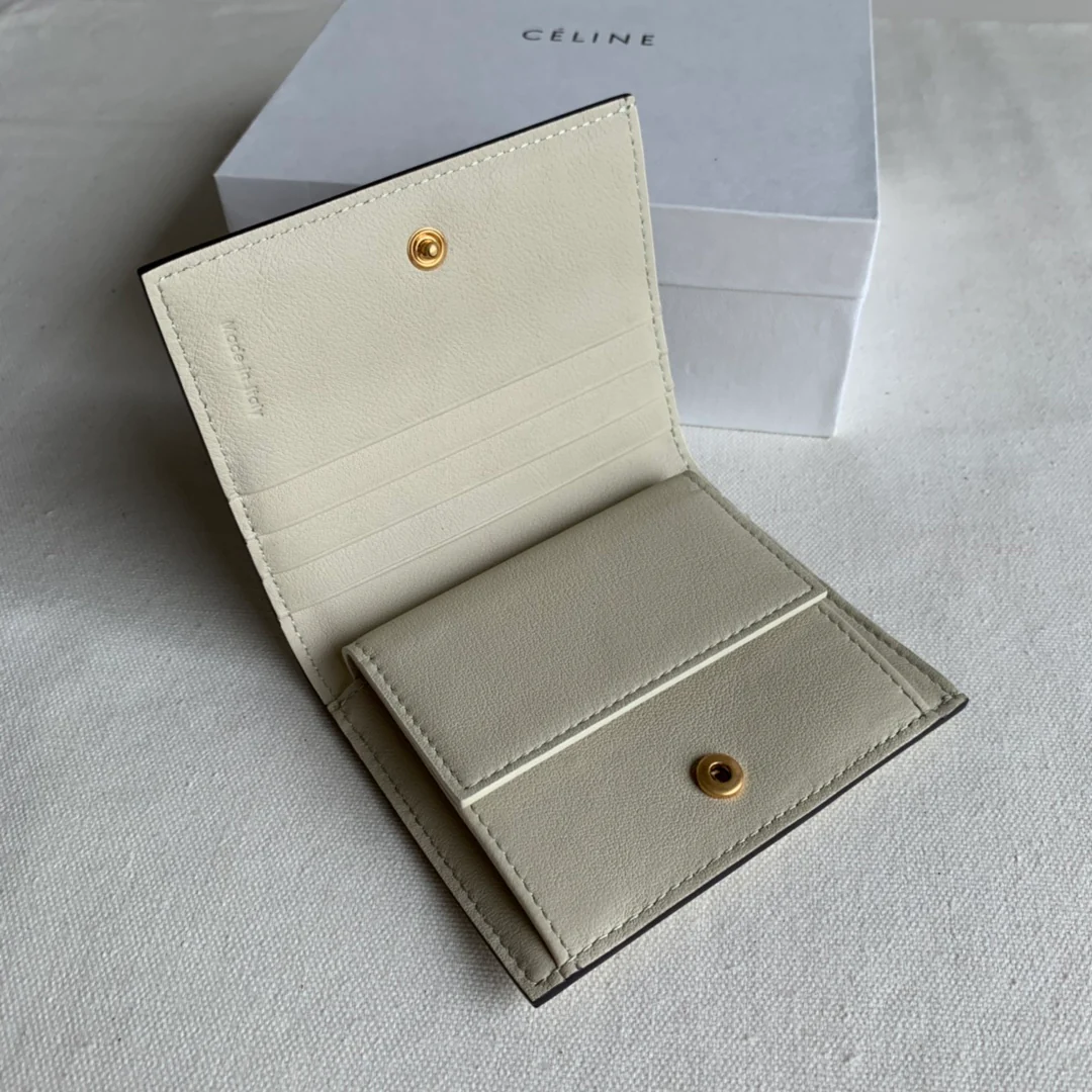 Celine - Короткий кошелек - Бежевый с светло-зелеными элементами