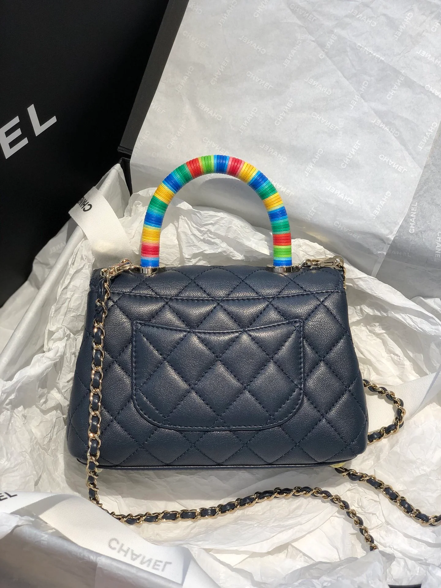 Мини-сумочка Chanel Coco Handle Rainbow Bag - темно-синяя