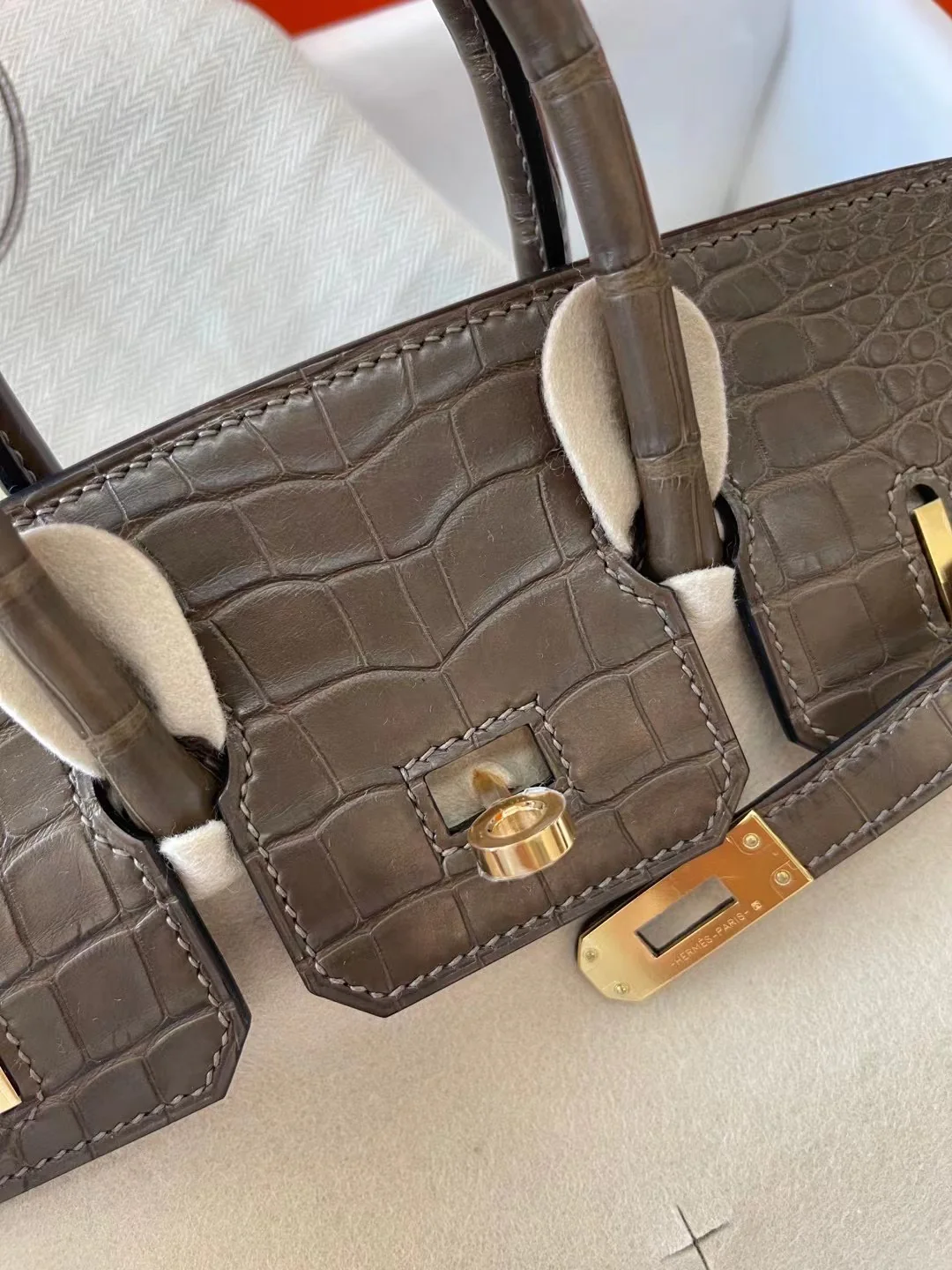 Сумка Hermes Birkin 25m1 Angelica Grey с золотой пряжкой