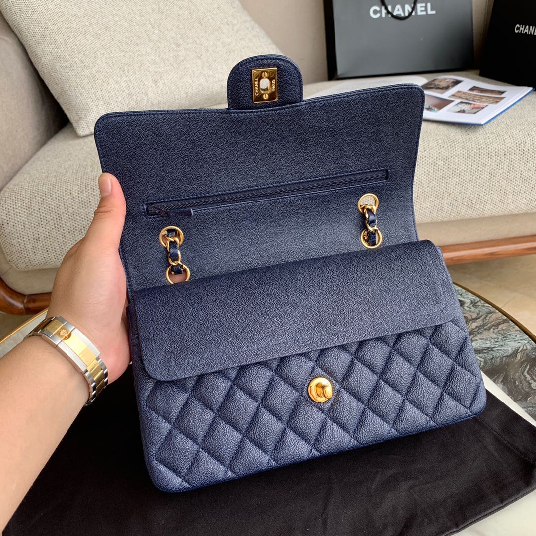 Сумка Chanel CF весна/лето 2019 — темно-синяя — 25 см