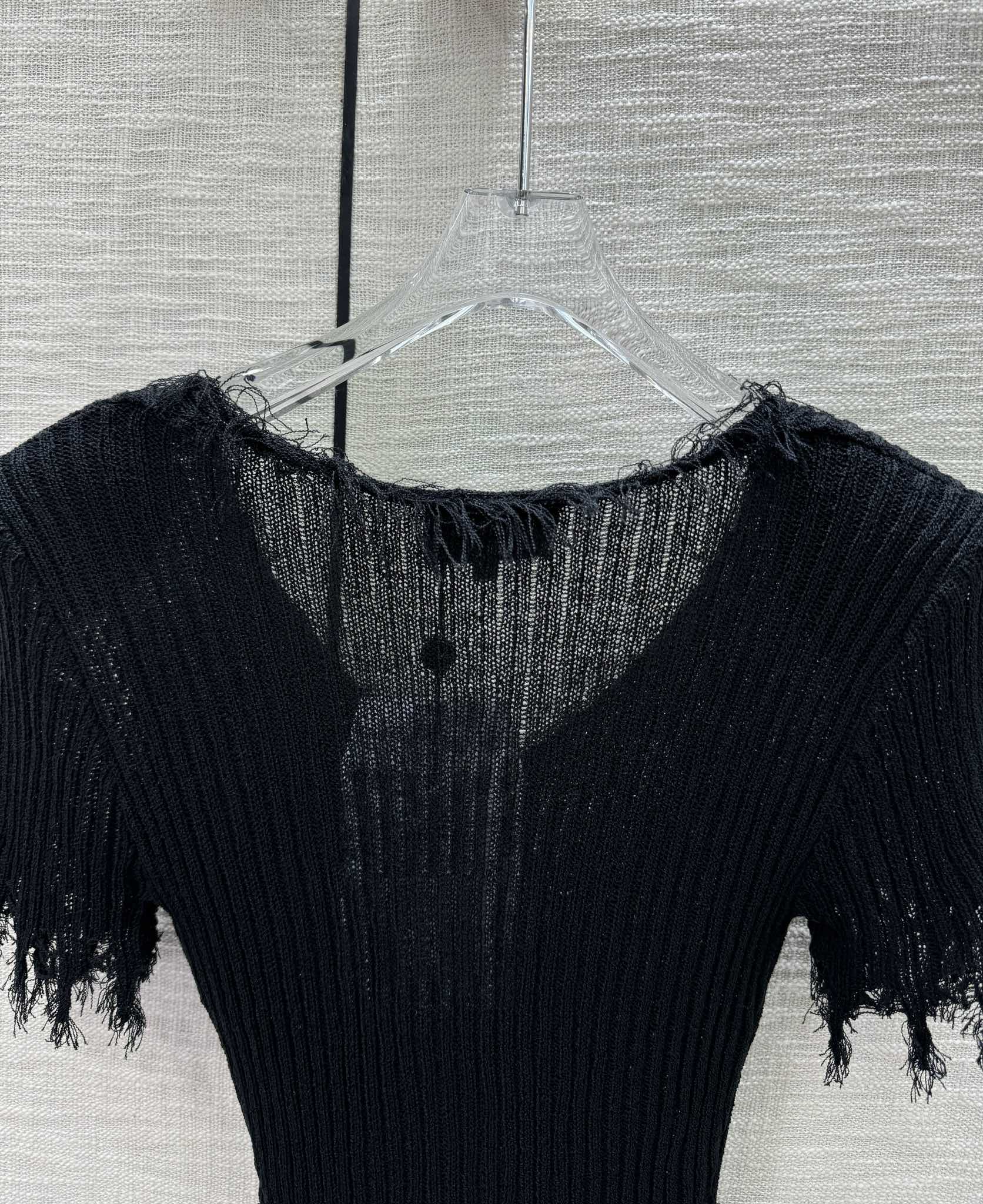 Chanel 2404 - Вязаный кардиган с короткими рукавами и бахромой - Черный