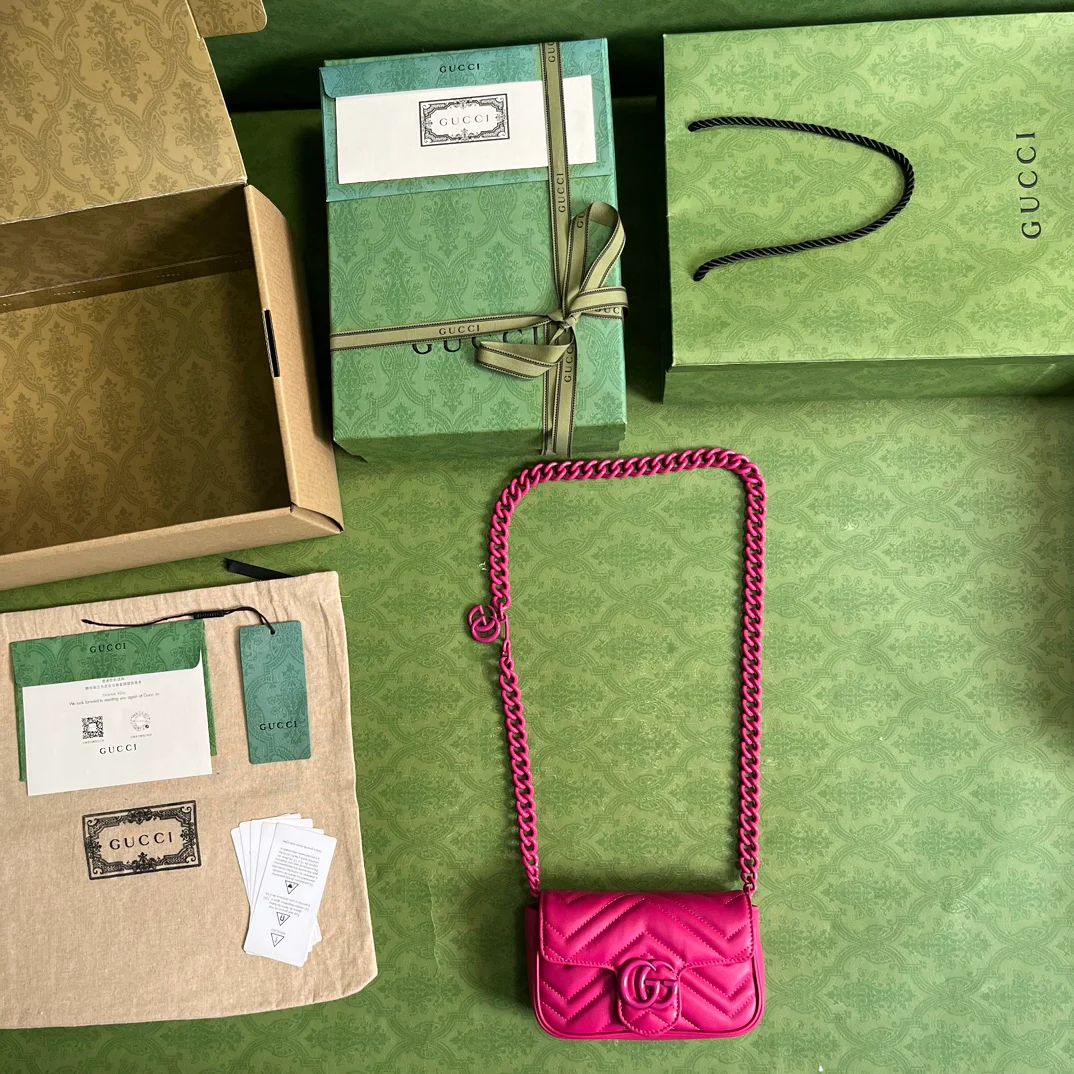 Мини-сумочка Gucci GG Marmont Chain Macaron Series Rose Pink.