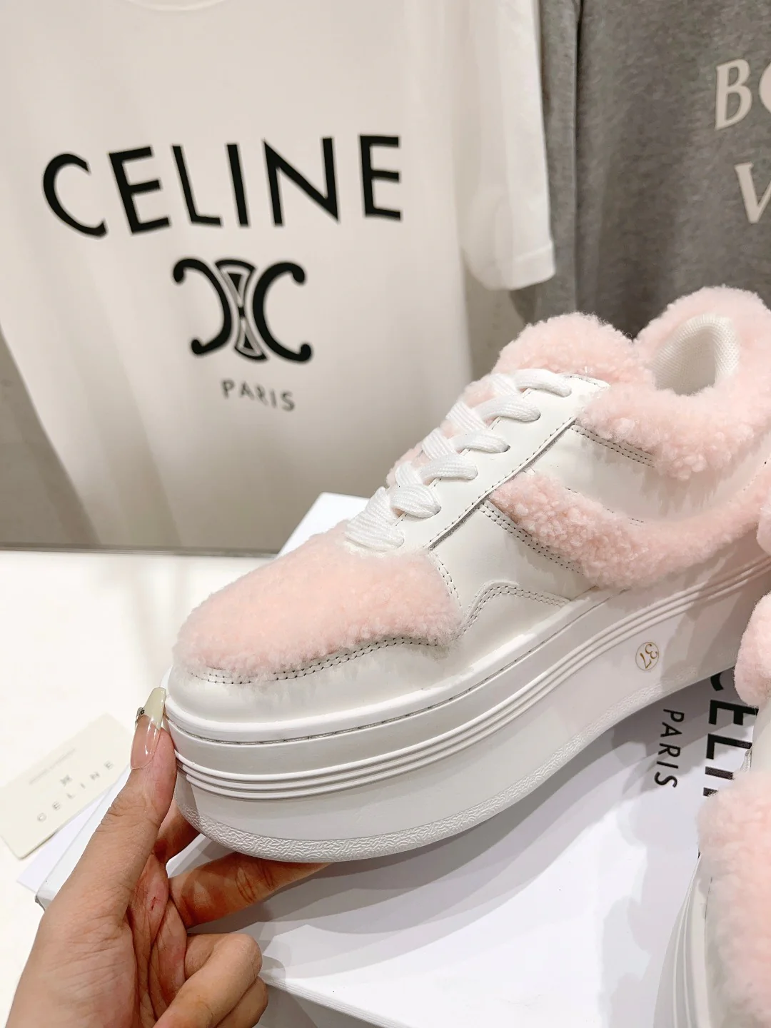 Кроссовки на платформе Celine - розовые