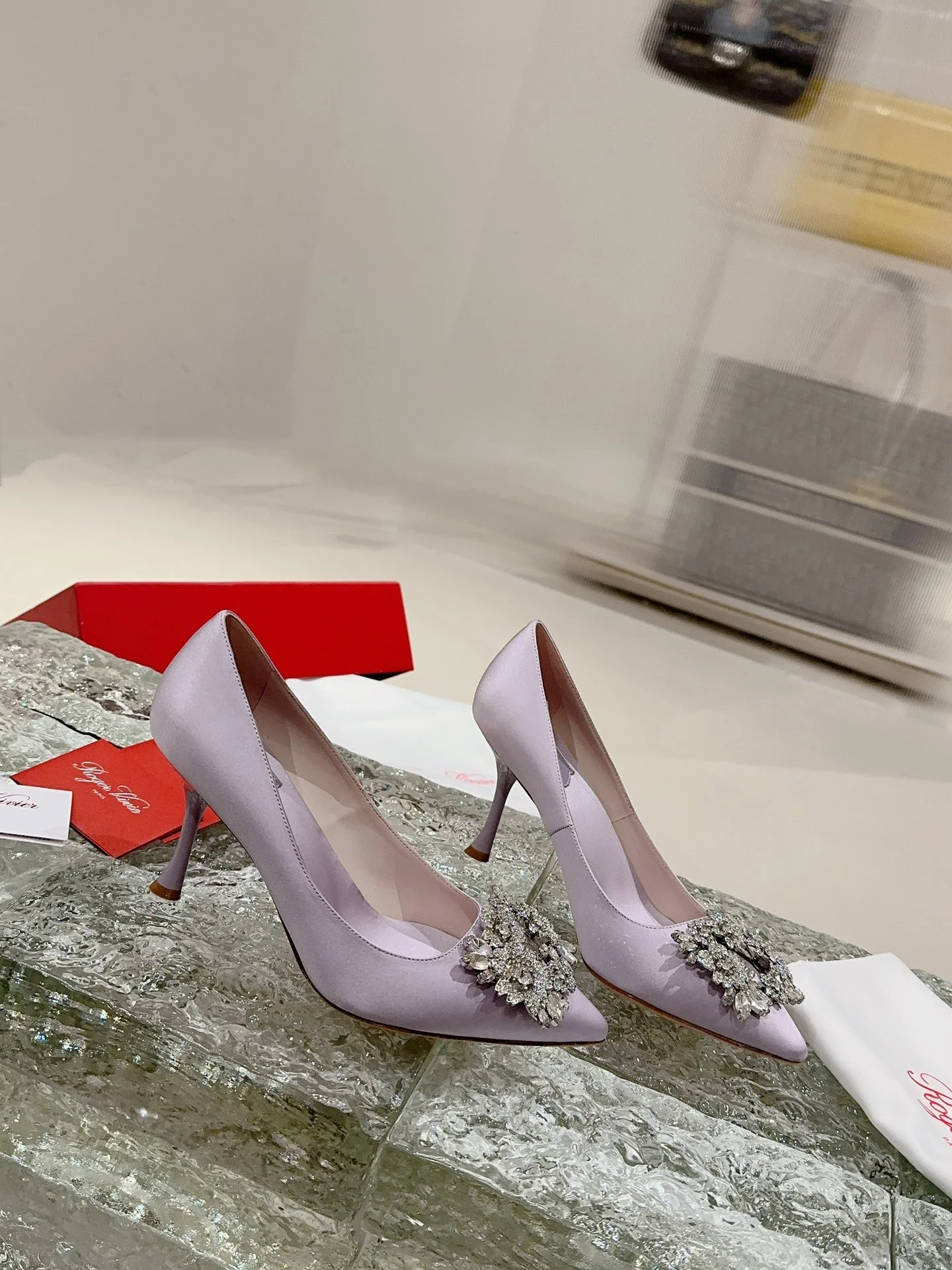 Туфли с квадратным носком и пряжкой - 2024 - Высокие каблуки - Фиолетовые