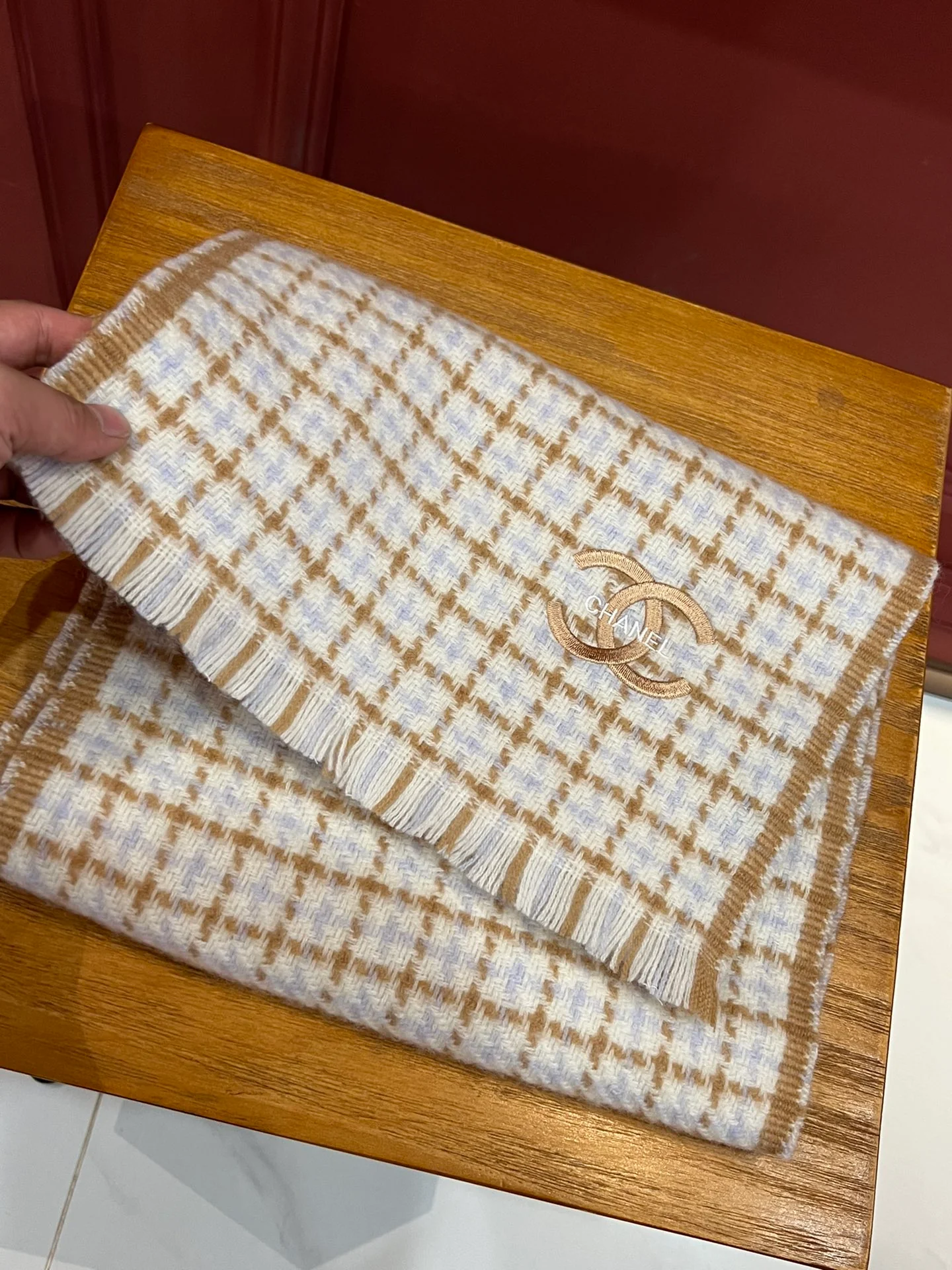 Шарф Chanel в клетку Double C - 190 см - 32 см - 100% кашемир - серый