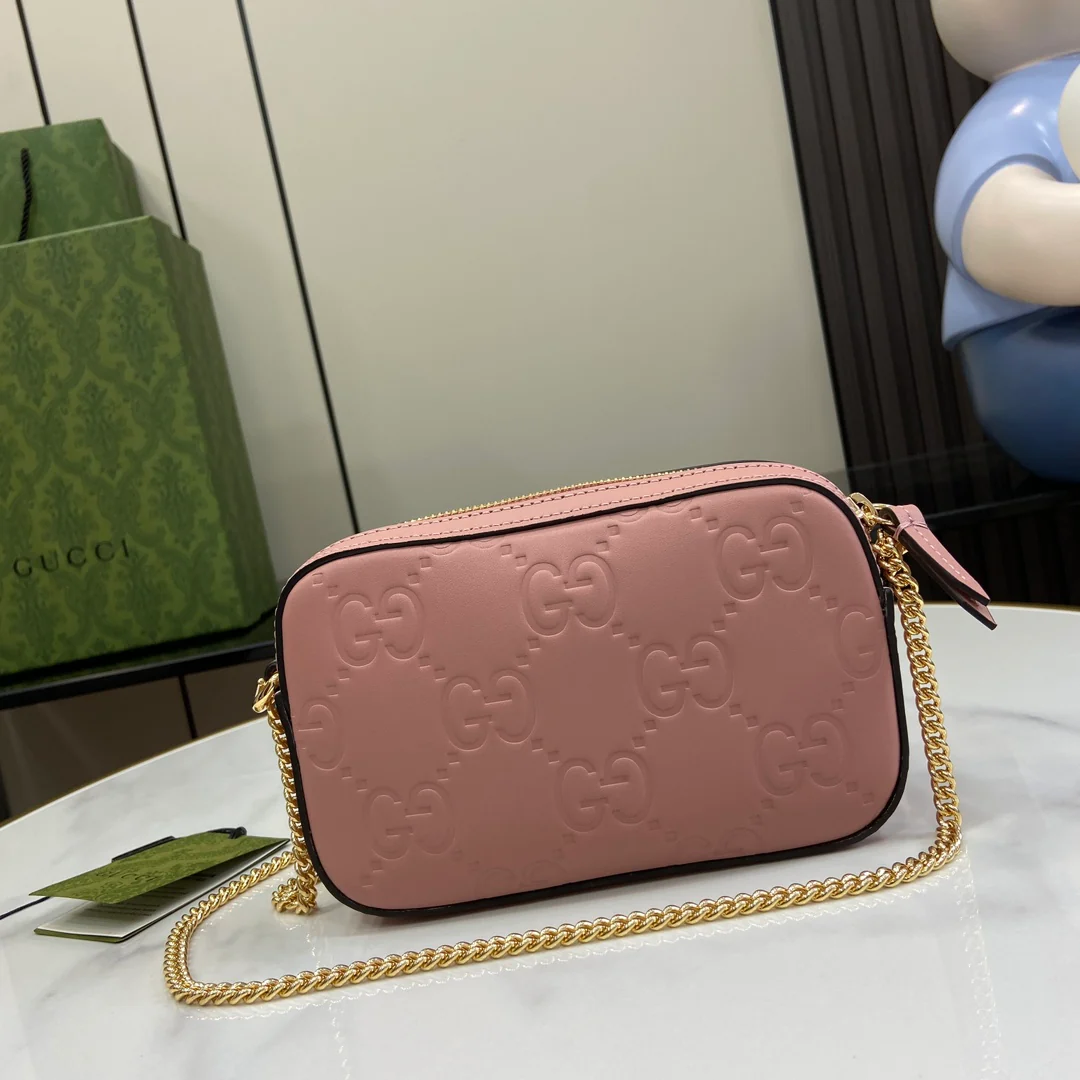 Мини-сумочка Gucci Ophidia на цепочке, 18 см, розовая.