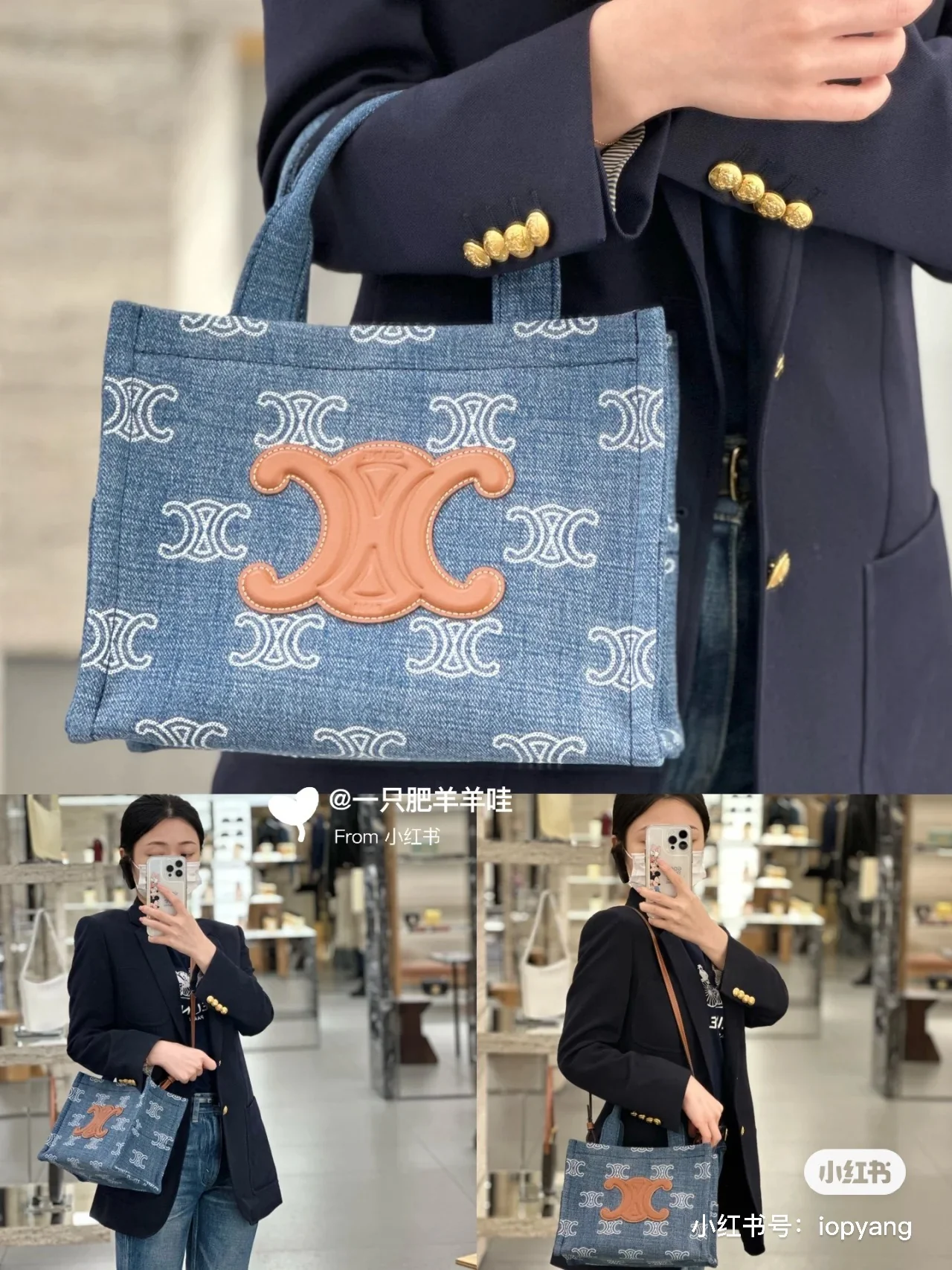 Сумка-тоут Celine Cabas Thais из денима с вышивкой - маленькая