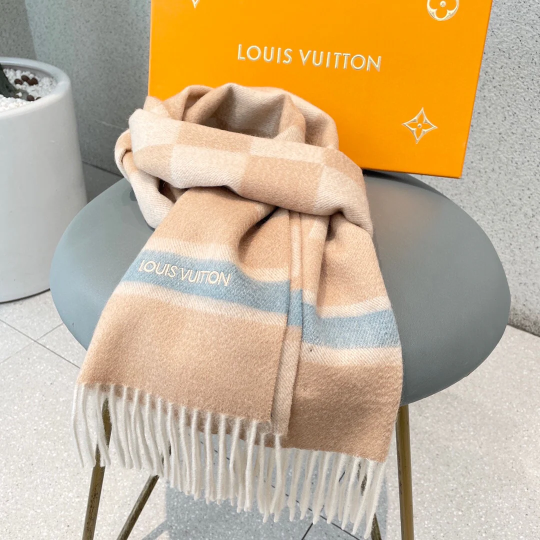 Шарф LV из чистого кашемира - 180 см - 32 см - бежевый