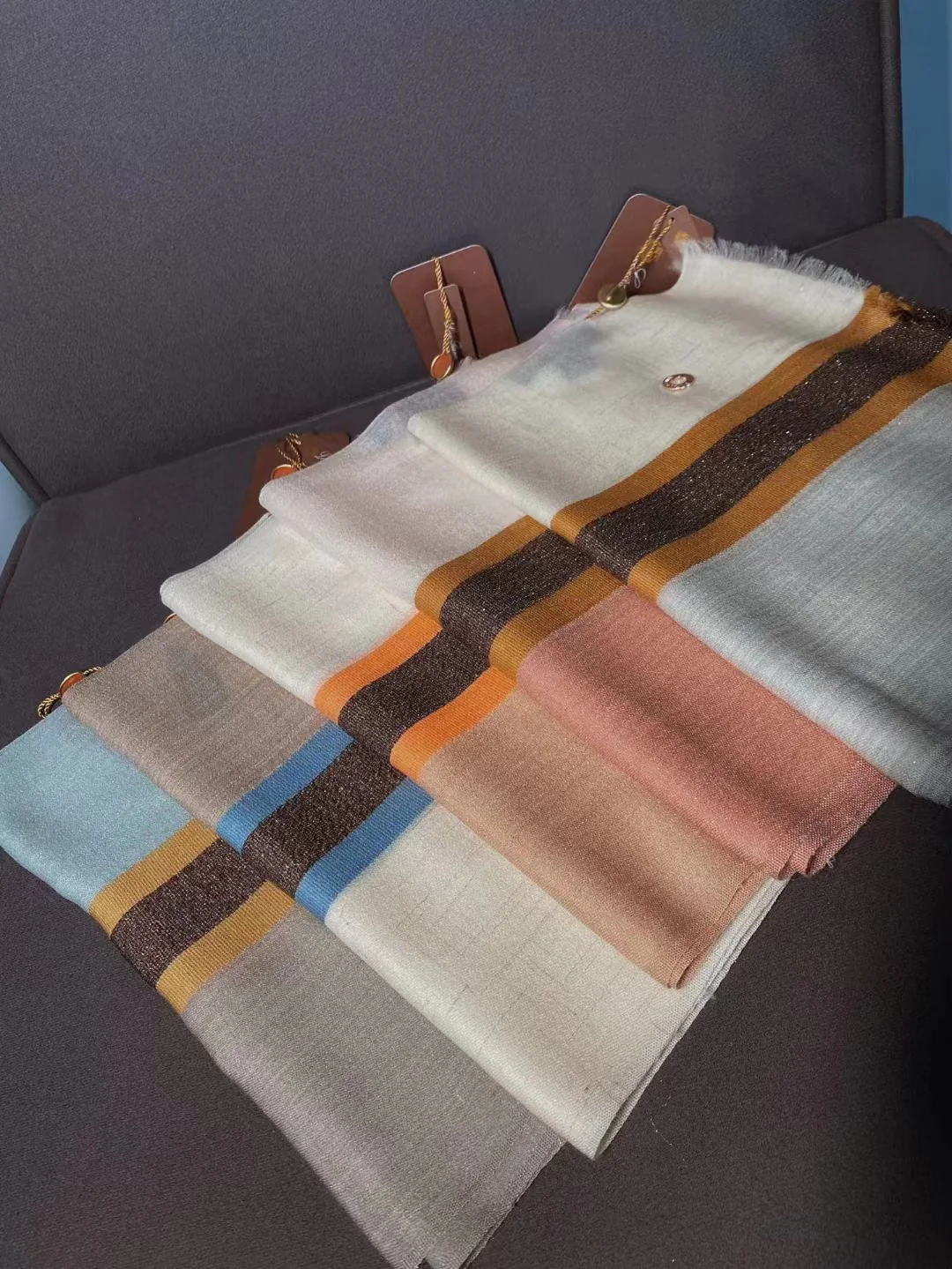 Ультратонкий шерстяной шарф Loro Piana с цветовыми блоками – превосходный блеск – 30 см – 180 см