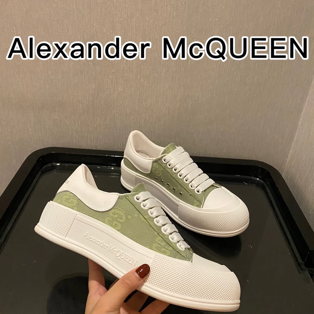 Кроссовки на платформе из парусины, созданные в сотрудничестве McQueen и G, зеленого цвета - 1