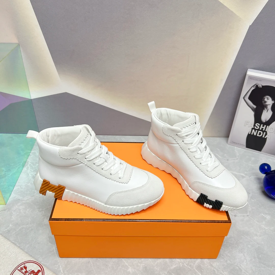 Новинка сезона весна/лето 2023 от Hermes - Кожаные высокие повседневные туфли - Белые