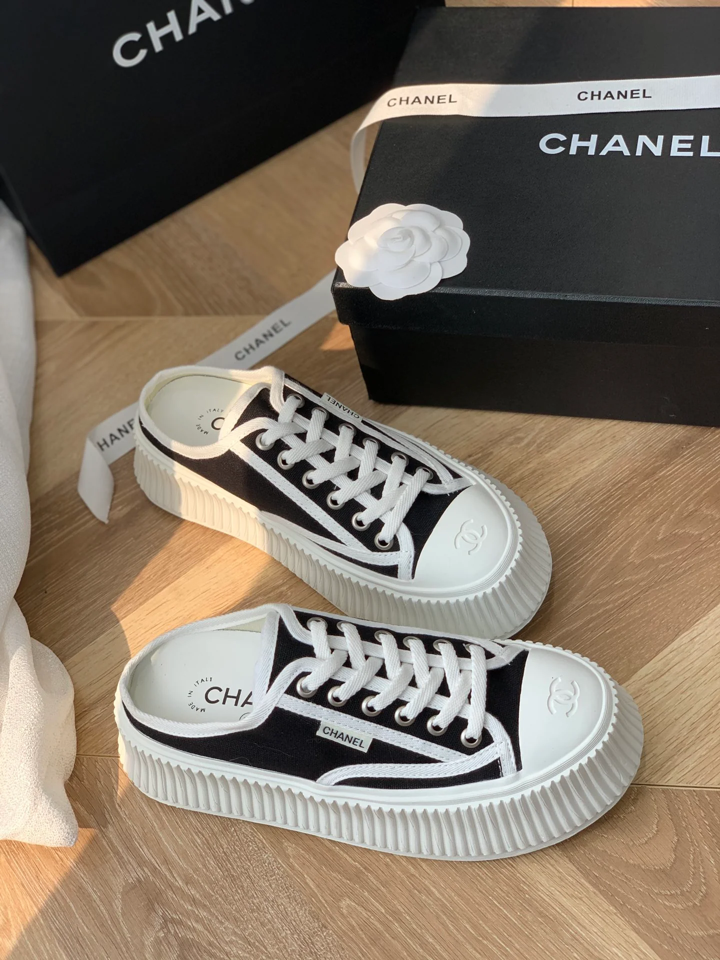 Тапочки на платформе Chanel - холщовые тапочки