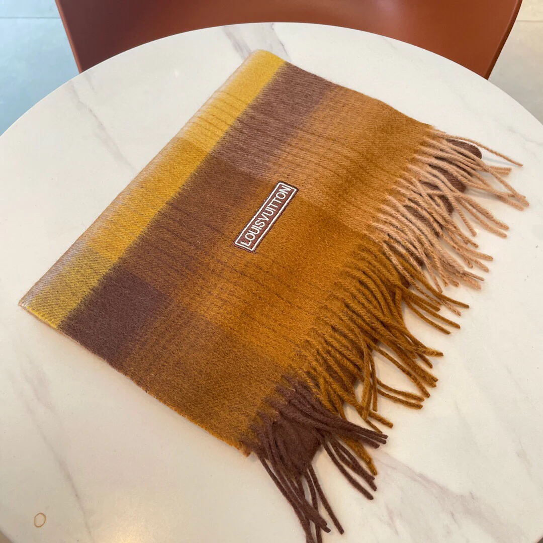 Шарф LV в полоску/клетку - 30 см - 180 см - 100 см - овечья шерсть