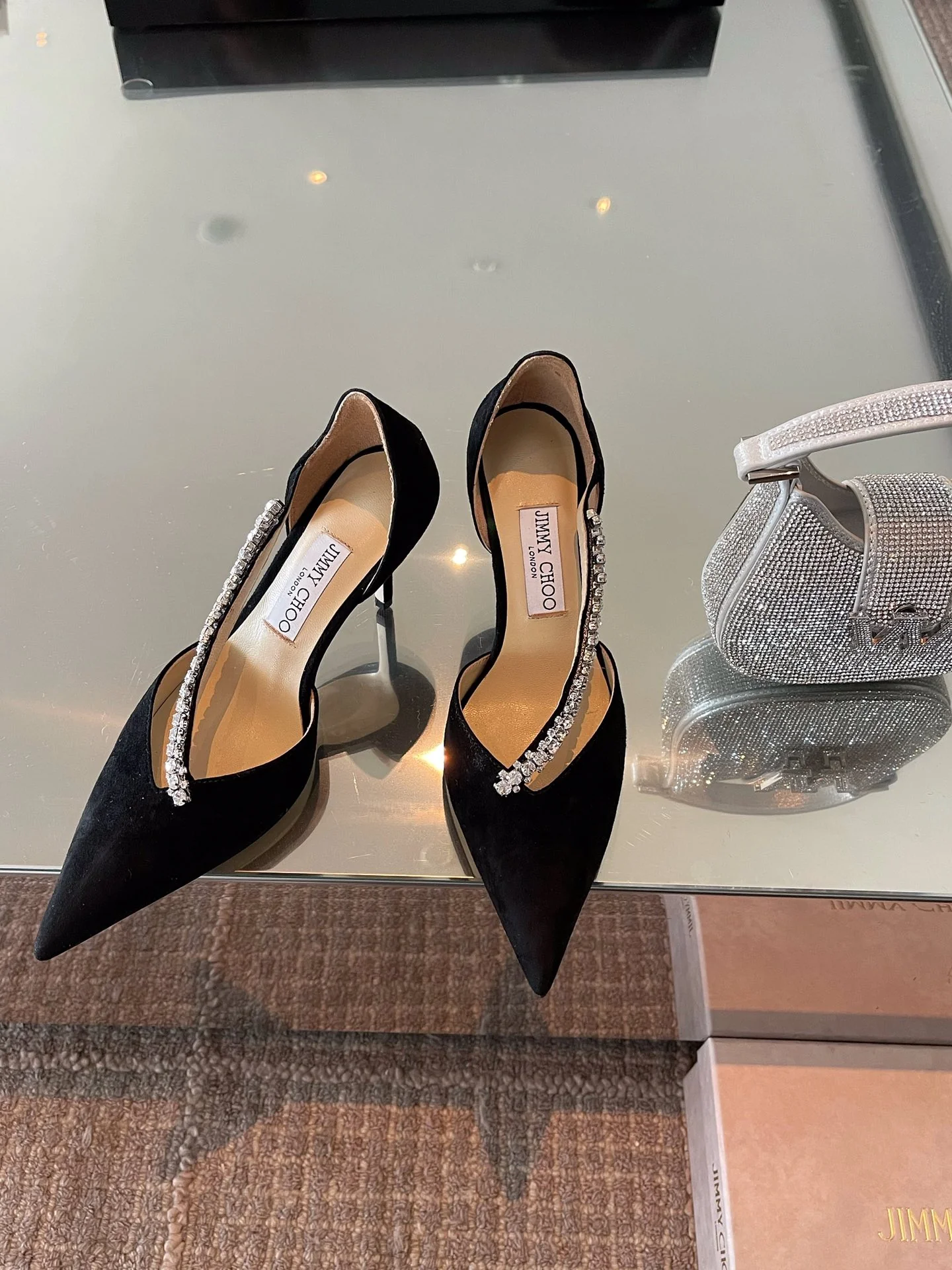 Туфли на высоком каблуке Jimmy Crystal Velvet в стиле Чо Чжа-хён - 8-5 см