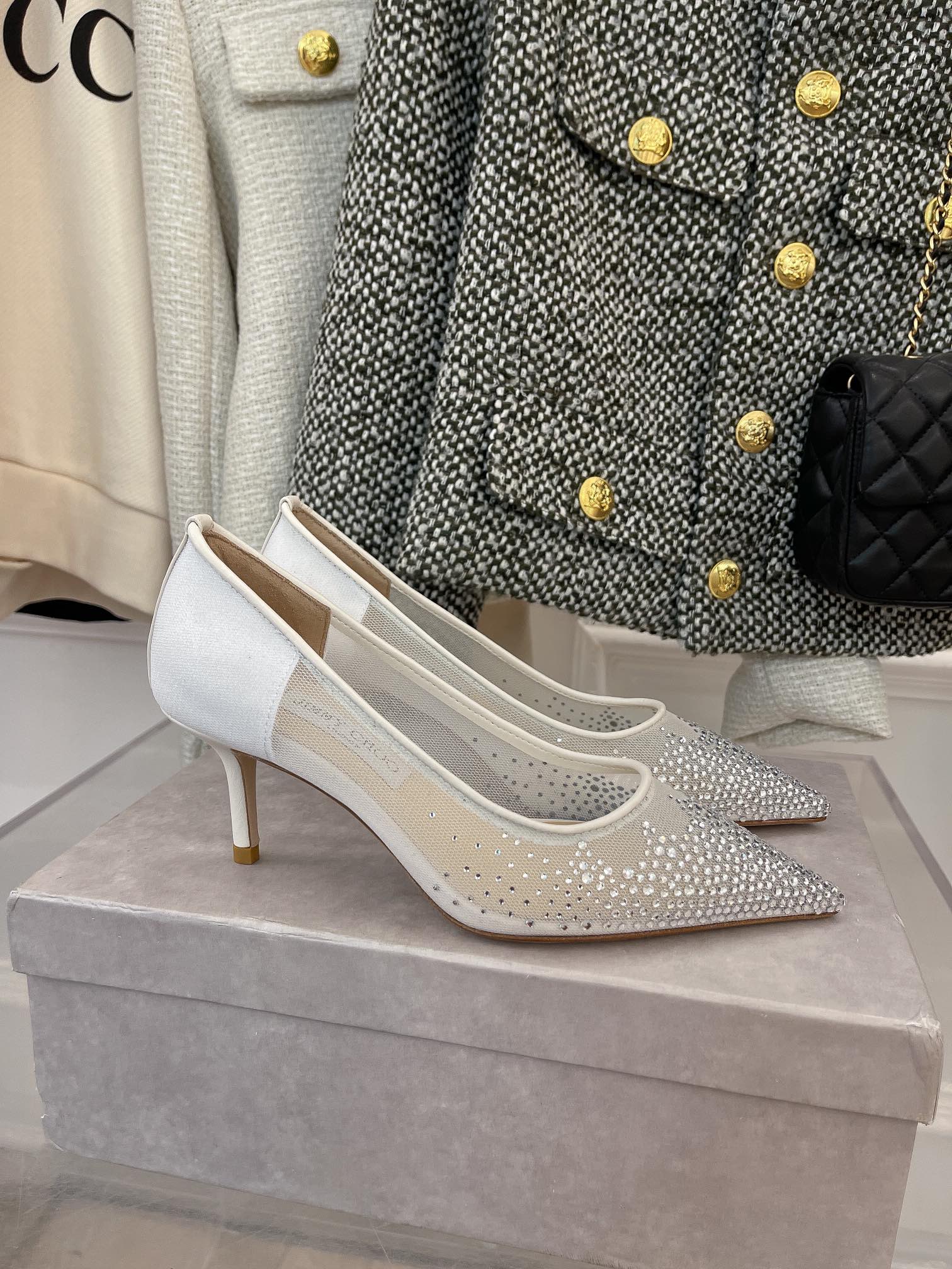 Jimmy - Туфли на высоком каблуке с сетчатыми вставками и стразами - 1