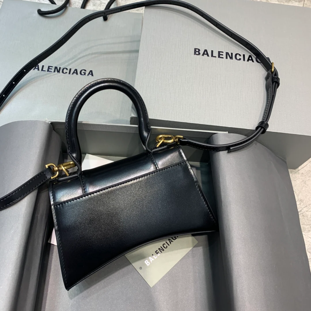 Сумка Balenciaga Hourglass, размер XS, черная, из гладкой кожи - 1 шт.