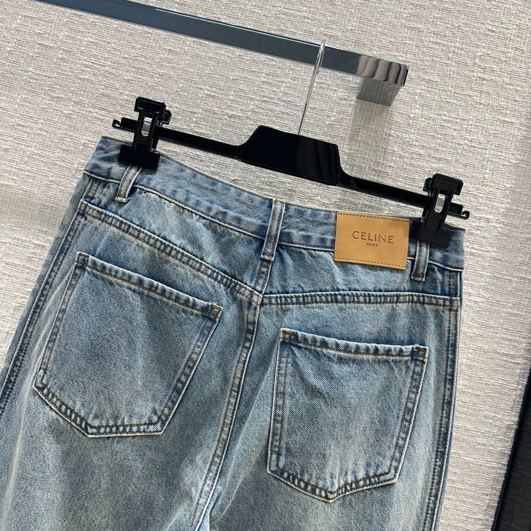 Celine 2403-24 Новинка ранней весны: джинсы прямого кроя с боковым принтом