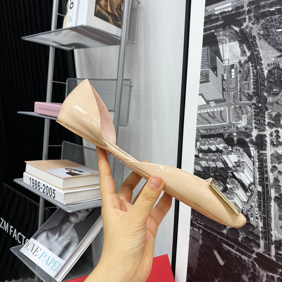 RV - Плоская подошва, открытый квадратный носок - Телесно-розовый