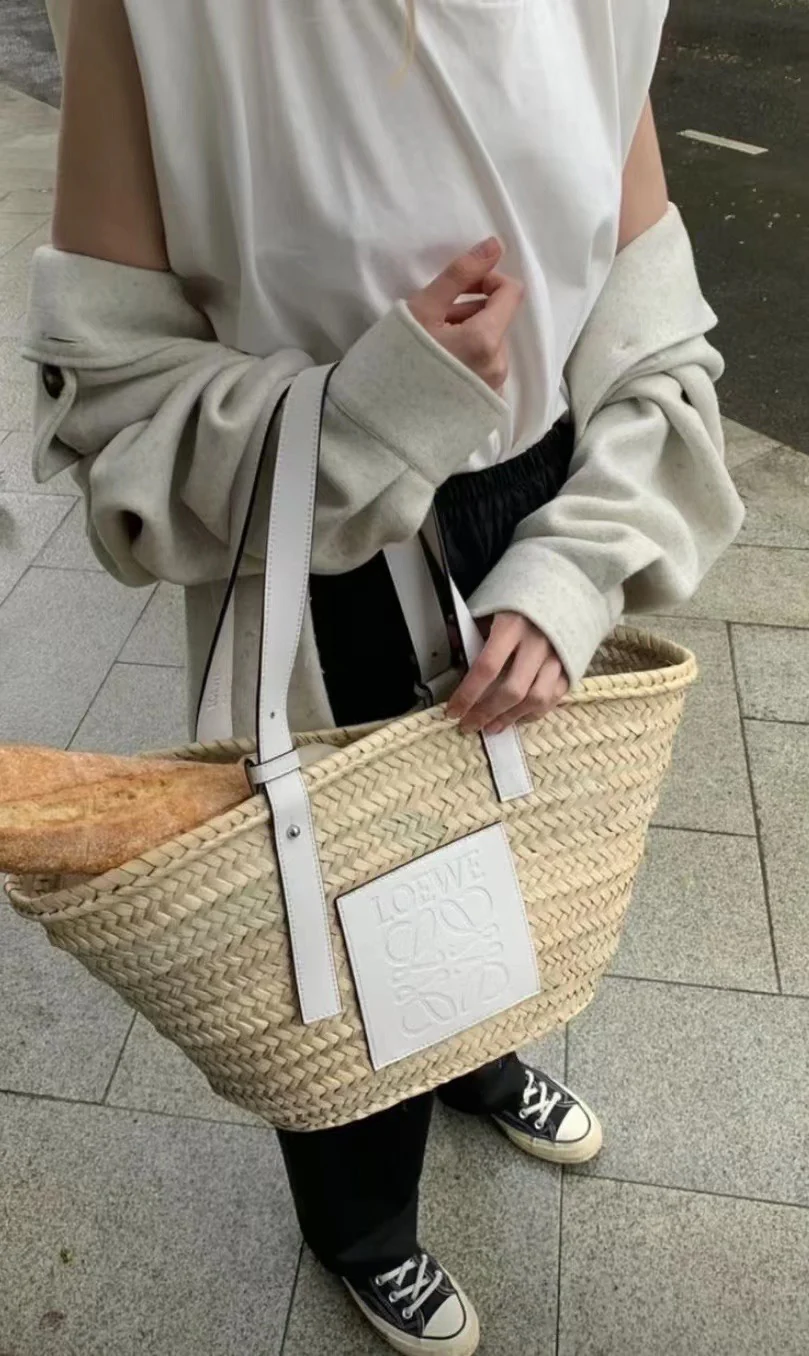 Соломенная сумка Loewe - 40 см - Большая - Кремово-белая