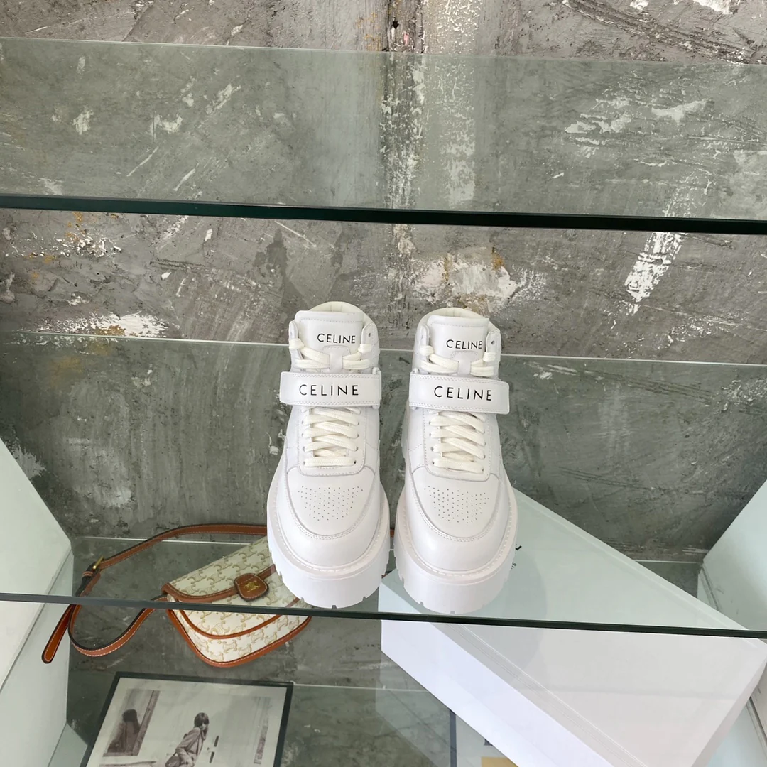 Новинка 2022 года от Celine - Высокие кроссовки - Классический баскетбольный стиль - Белые