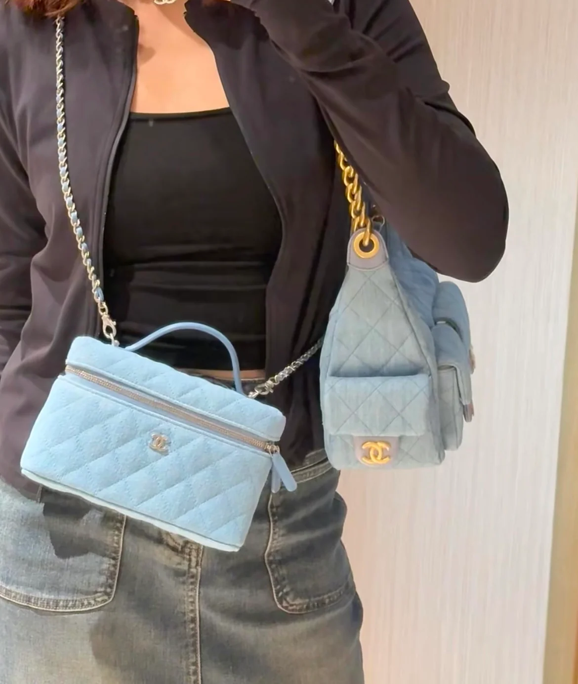 Сумка-органайзер Chanel-LP Denim Bento Bag - светло-голубая
