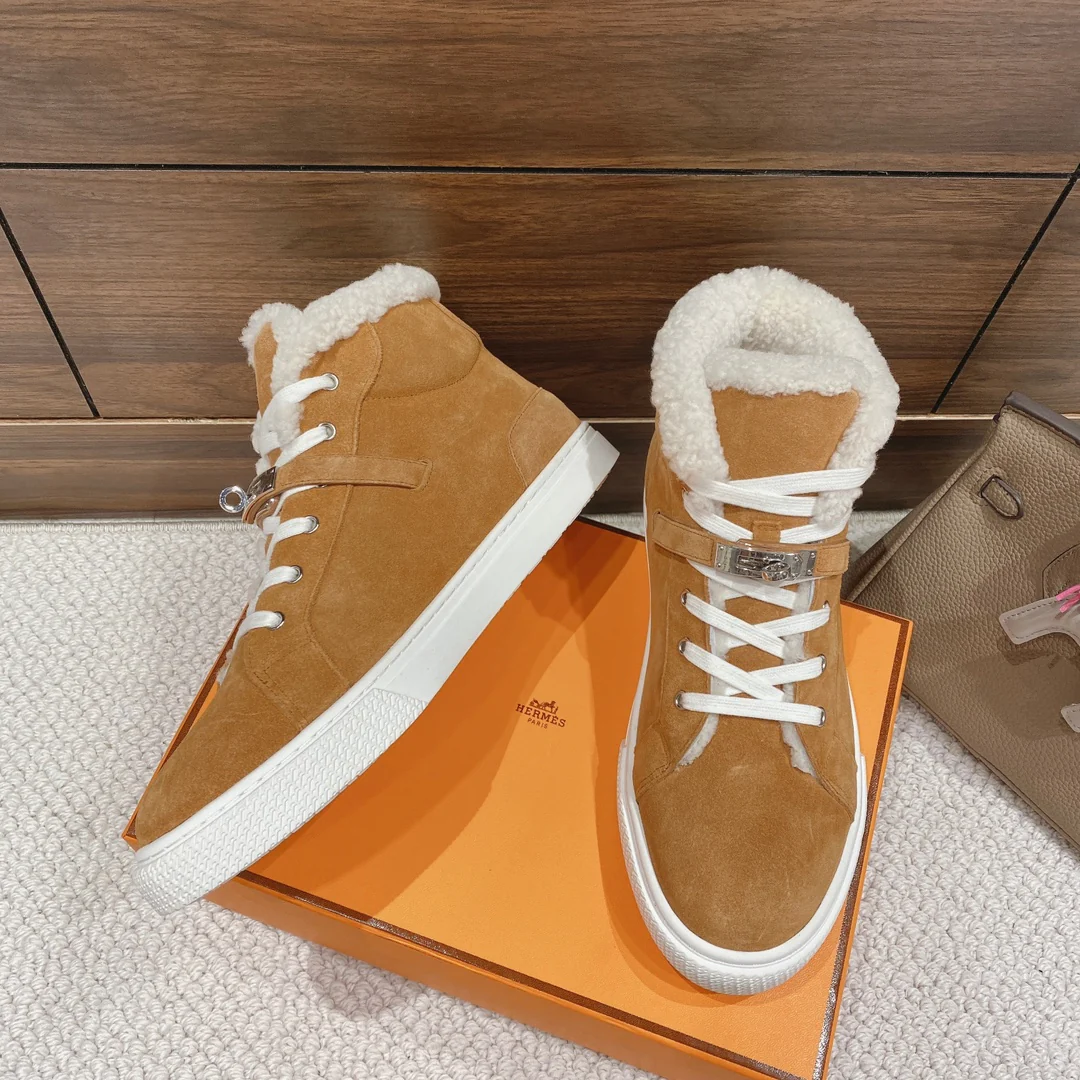 Высокие шерстяные кроссовки Hermes Kelly - унисекс - светло-коричневые