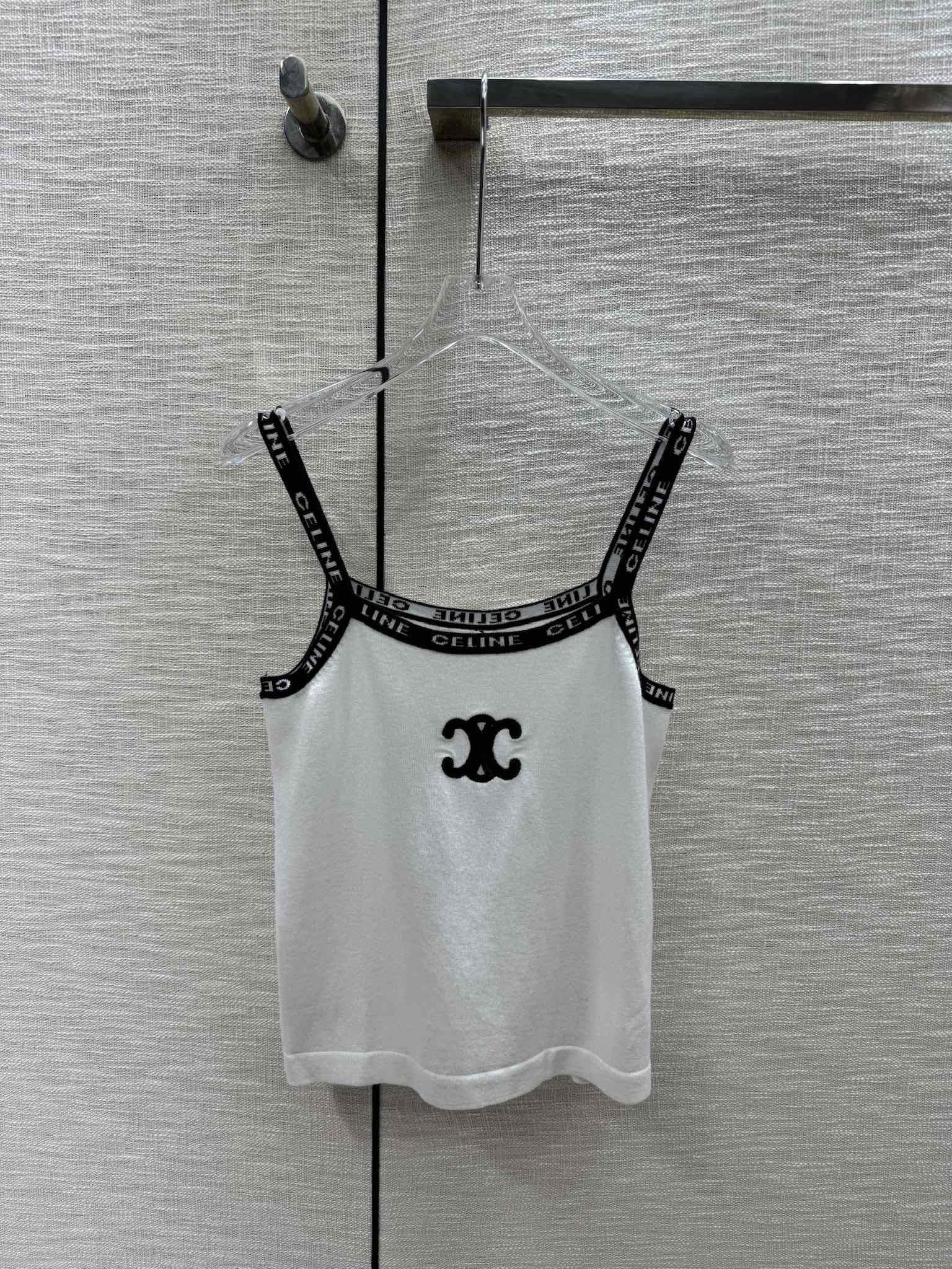 Вязаная майка Celine 2404 с логотипом - белая