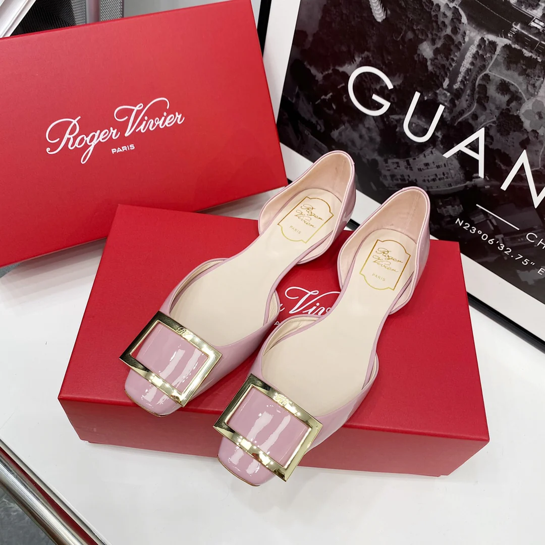 RV-Плоская подошва, полый квадратный носок, розовый и фиолетовый