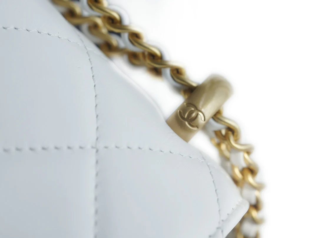 Chanel 24c Double Gold Ball CF Mini 19 White