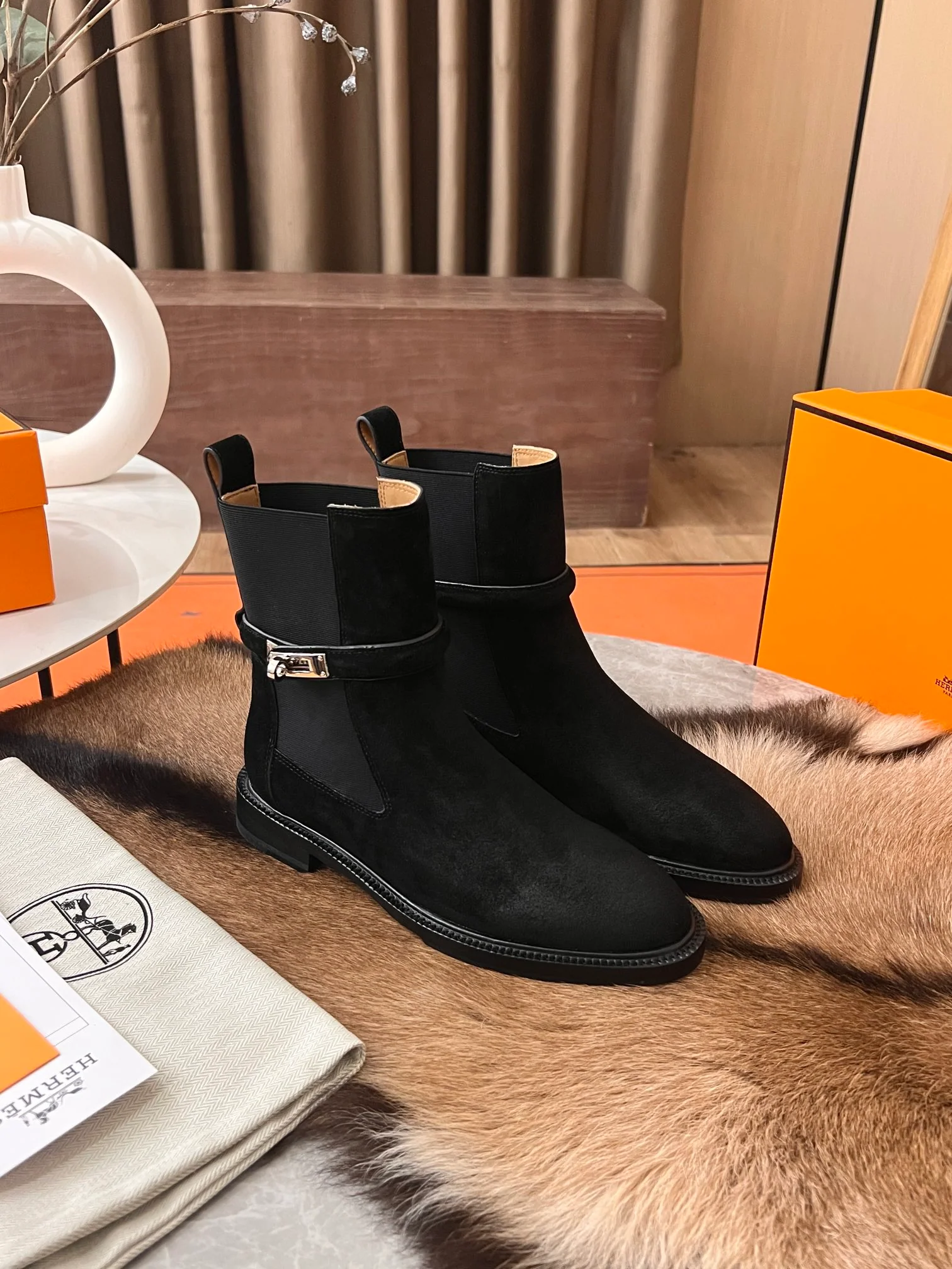 Ботинки Hermes Kelly Buckle Rider 2024 — темно-черные