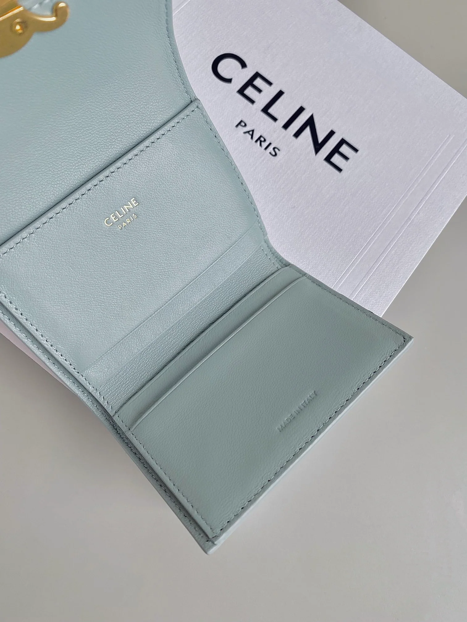 Celine-TRIOMPHE 二合一翻盖卡包钱包 冰川蓝