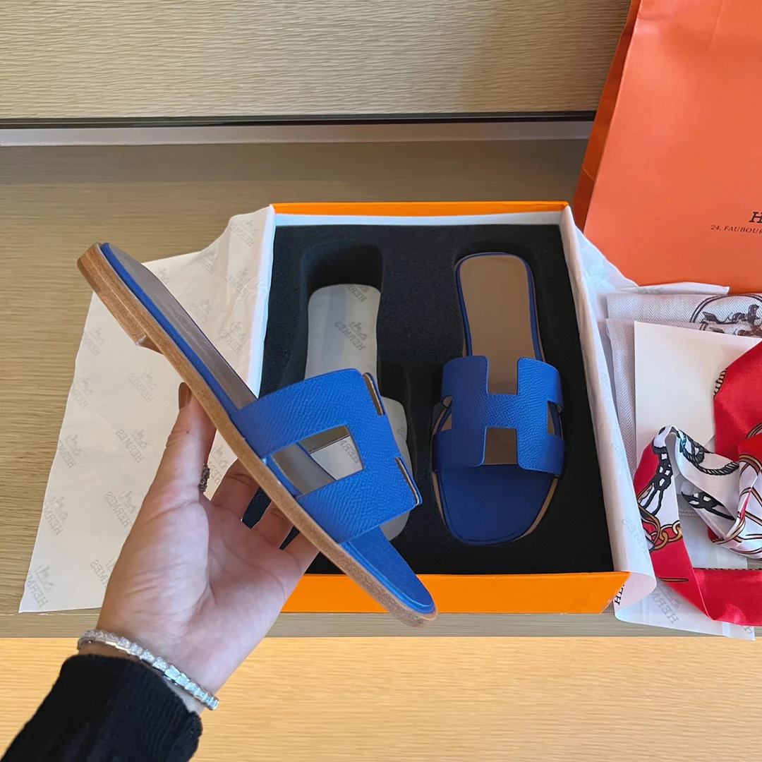 Тапочки Hermes-h на плоской подошве - серия с принтом пальм - 2