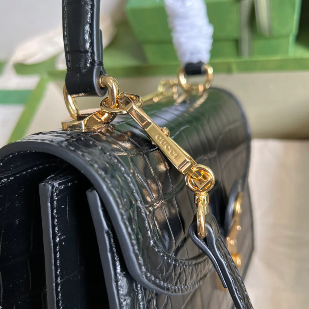 Сумка Gucci Orphidia со съемным плечевым ремнем, 25x17 см, 5x7 см, черная, в стиле ?крокодиловая кожа?.