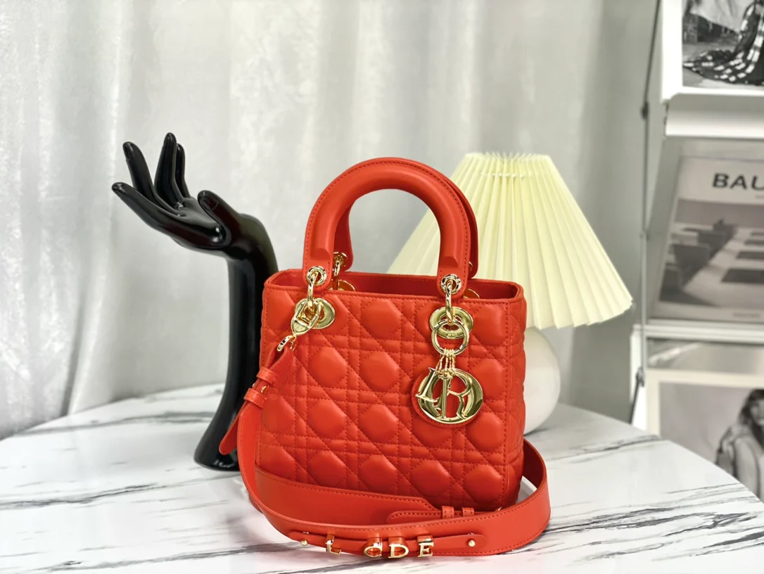 Dior-lady-dior-myabc-lamb leather orange-red gold buckle-small