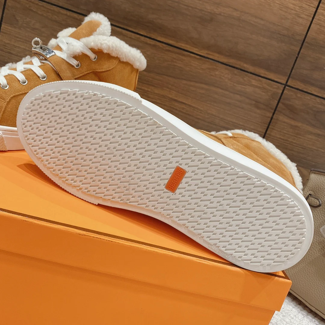 Высокие шерстяные кроссовки Hermes Kelly - унисекс - светло-коричневые