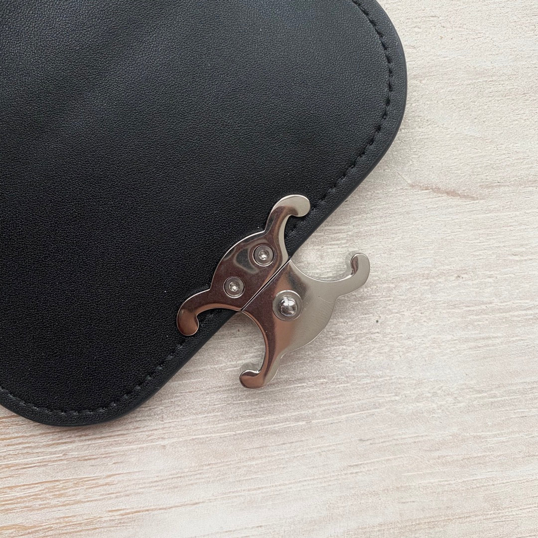 celine-triomphe-small блестящий кошелек с клапаном из овечьей кожи, черный