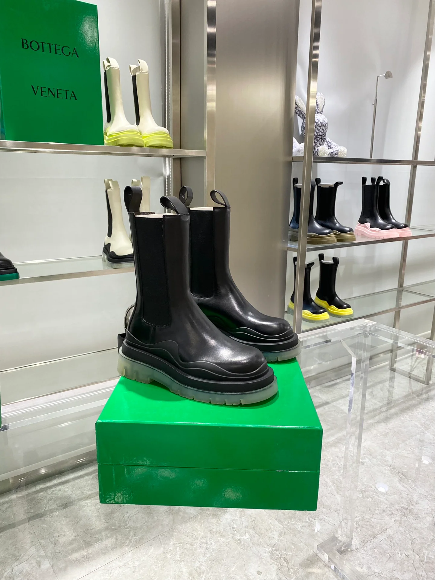 Сапоги BV до середины икры — черные — с прозрачной подошвой