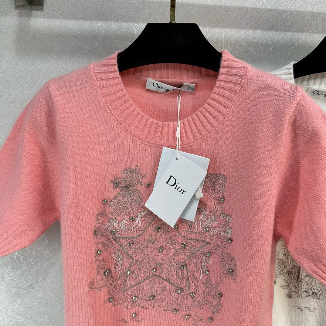 Dior - 2403-24 Новый свитер с круглым вырезом и плотной вышивкой для ранней весны