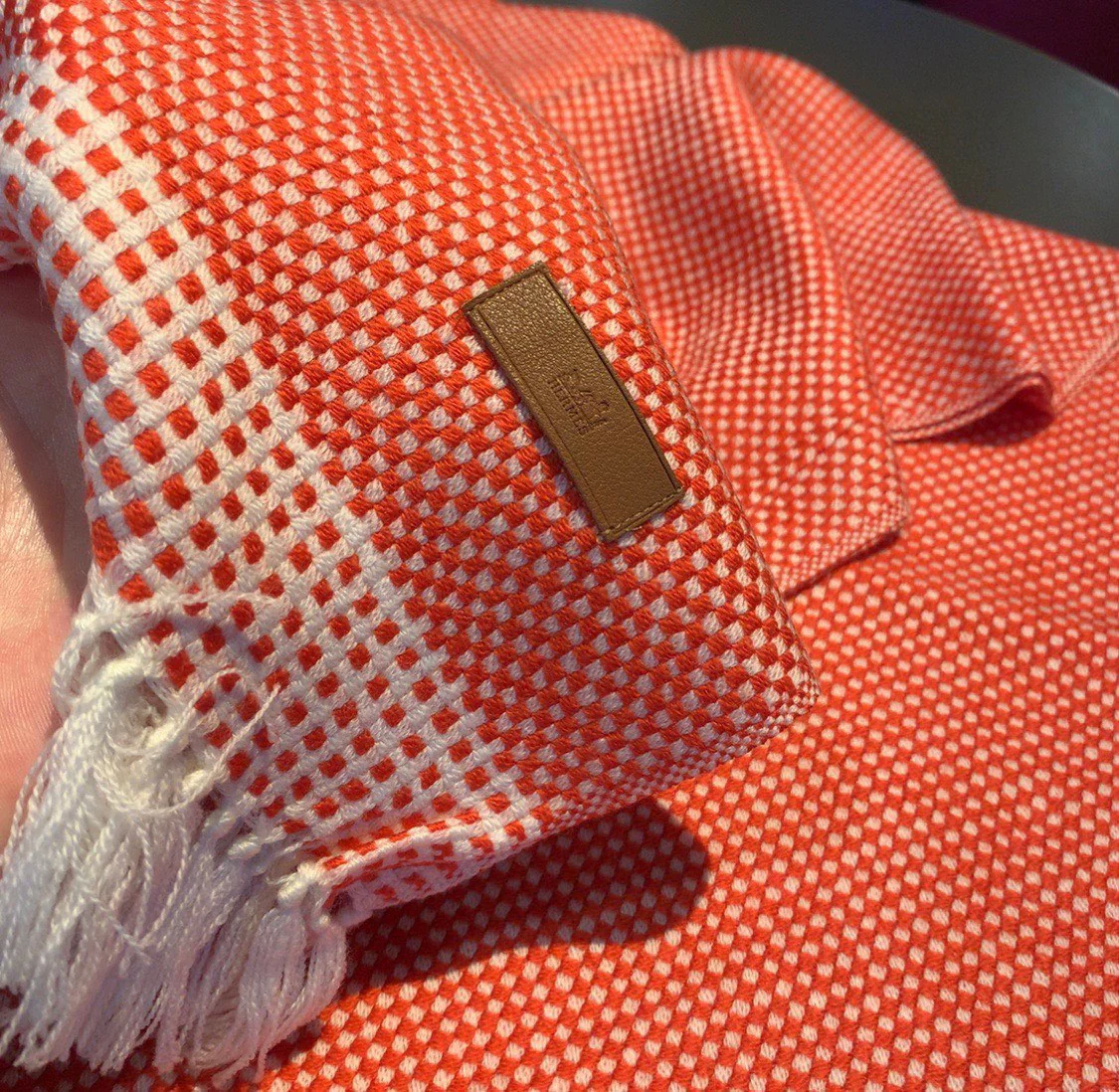 Вязаный кашемировый шарф Hermes ручной работы - 40 см - 195 см - оранжево-красный