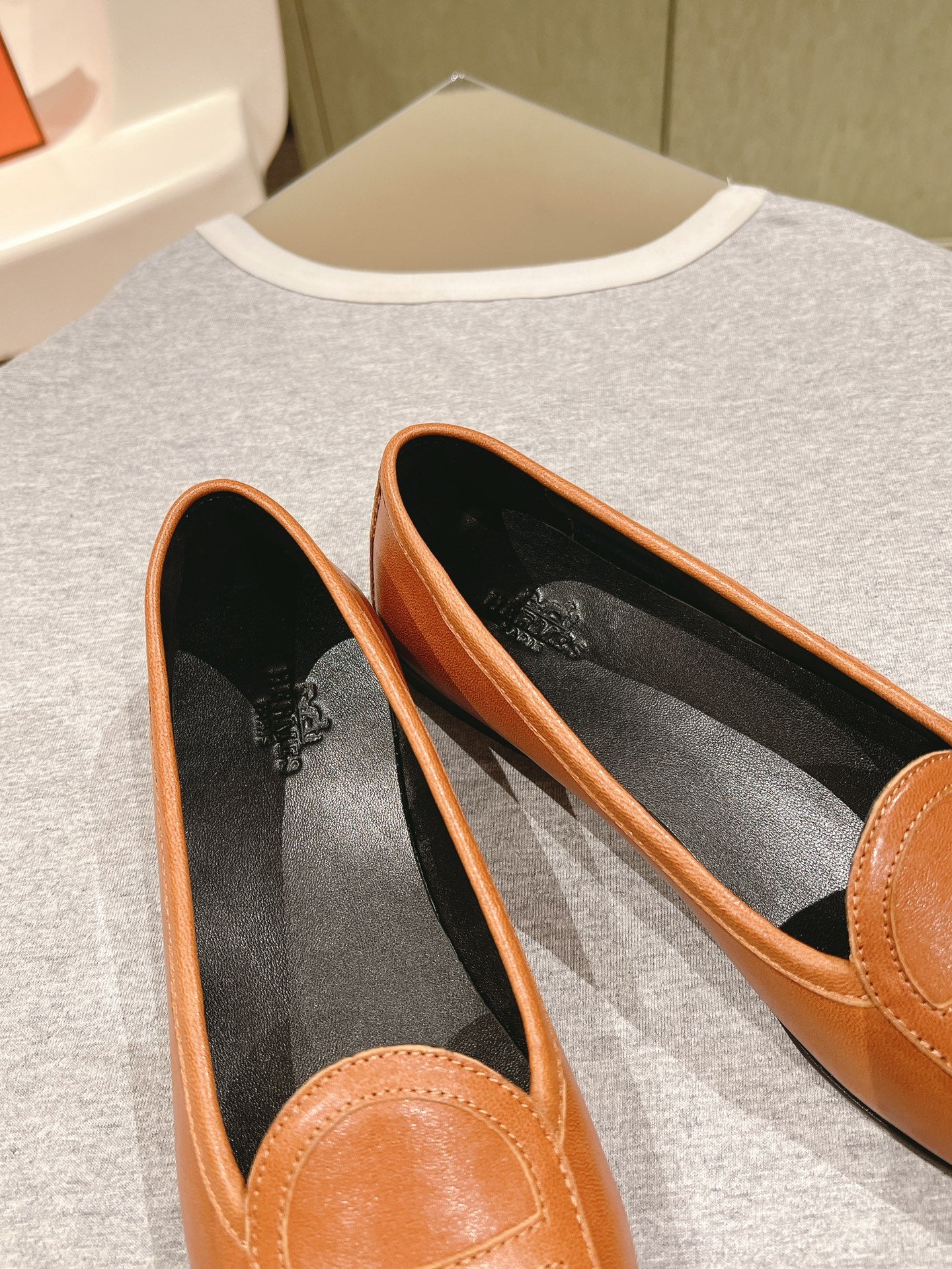 Кожаные балетки Hermes 2024 - Кофейно-коричневые