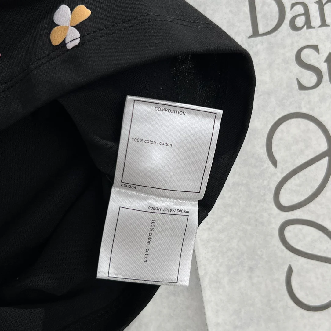 Chanel 2403 - Высококачественная работа, узор из пайеток в виде четырехлистного клевера, художественная хлопковая футболка с круглым вырезом - черная