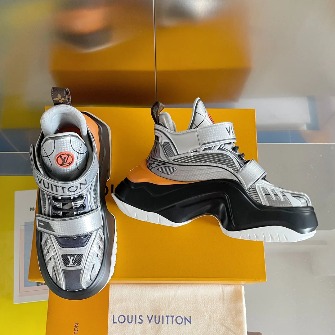 Новинка LV 2023 года - Серия Archlight 2-0 на платформе - Кроссовки/?папины кроссовки? - Серебристые/Черные на липучках