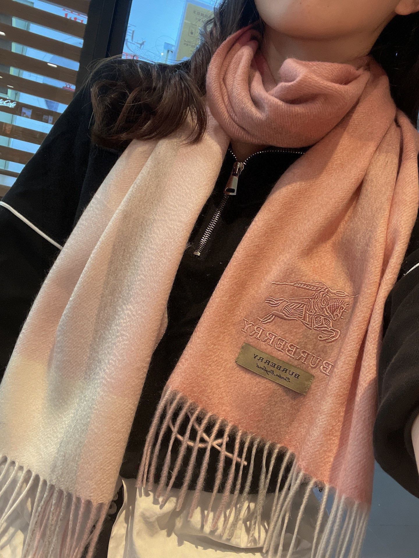 Классический шарф Burberry с бахромой - Размер 30 - 180 см - 100% кашемир - Розовый