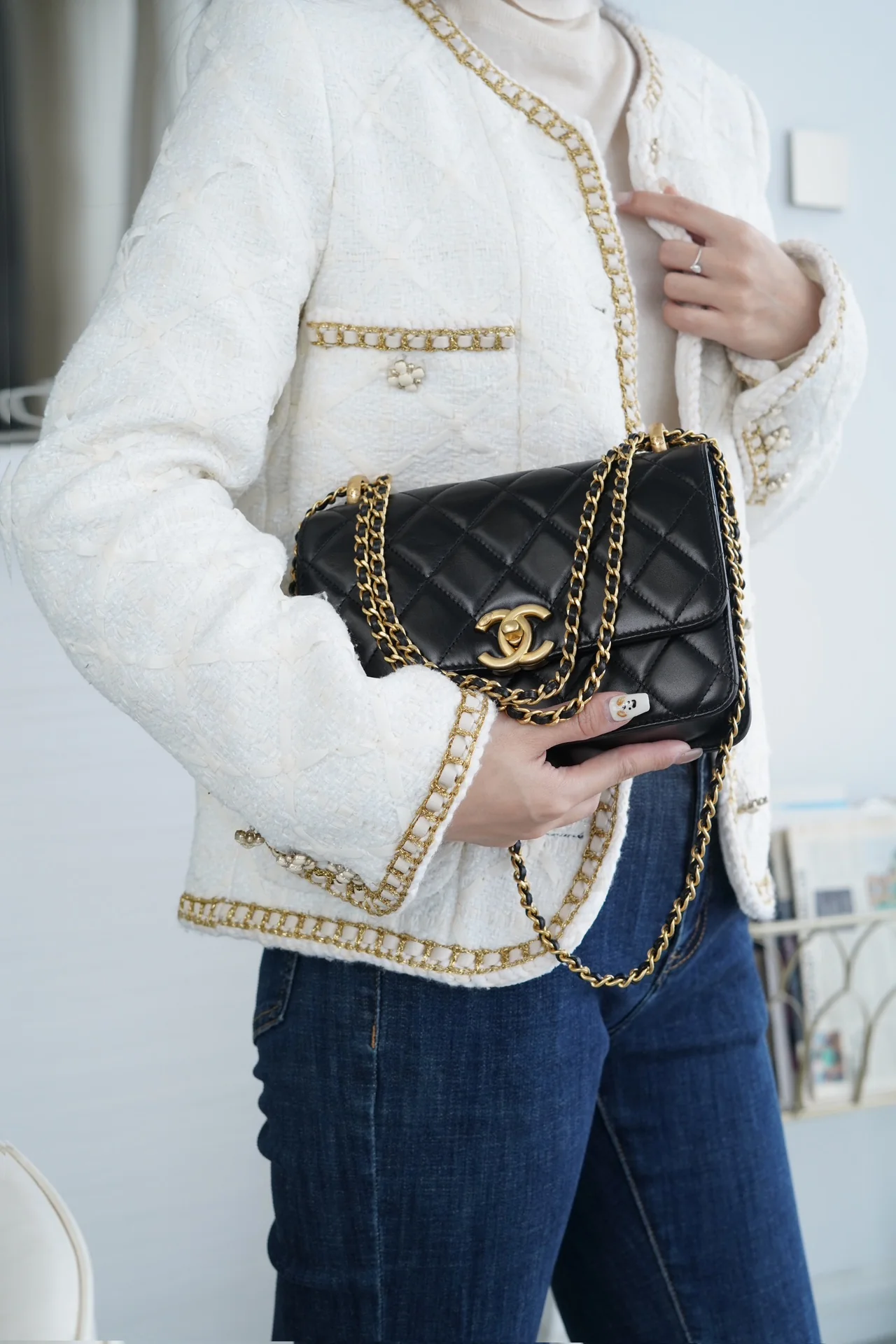 Chanel 24c Double Gold Ball CF Black