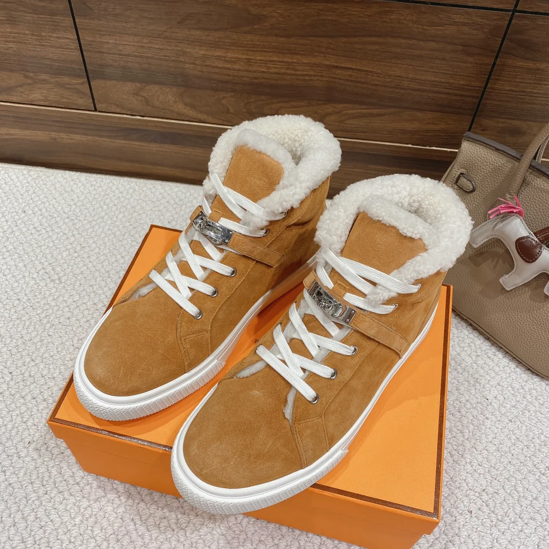 Высокие шерстяные кроссовки Hermes Kelly - унисекс - светло-коричневые