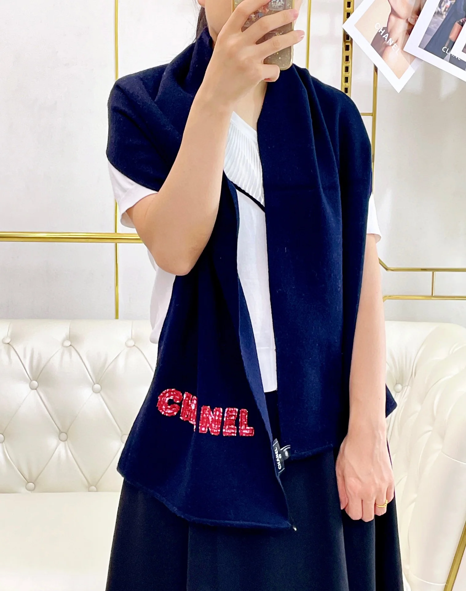 Однотонный кашемировый шарф Chanel - 100% кашемир