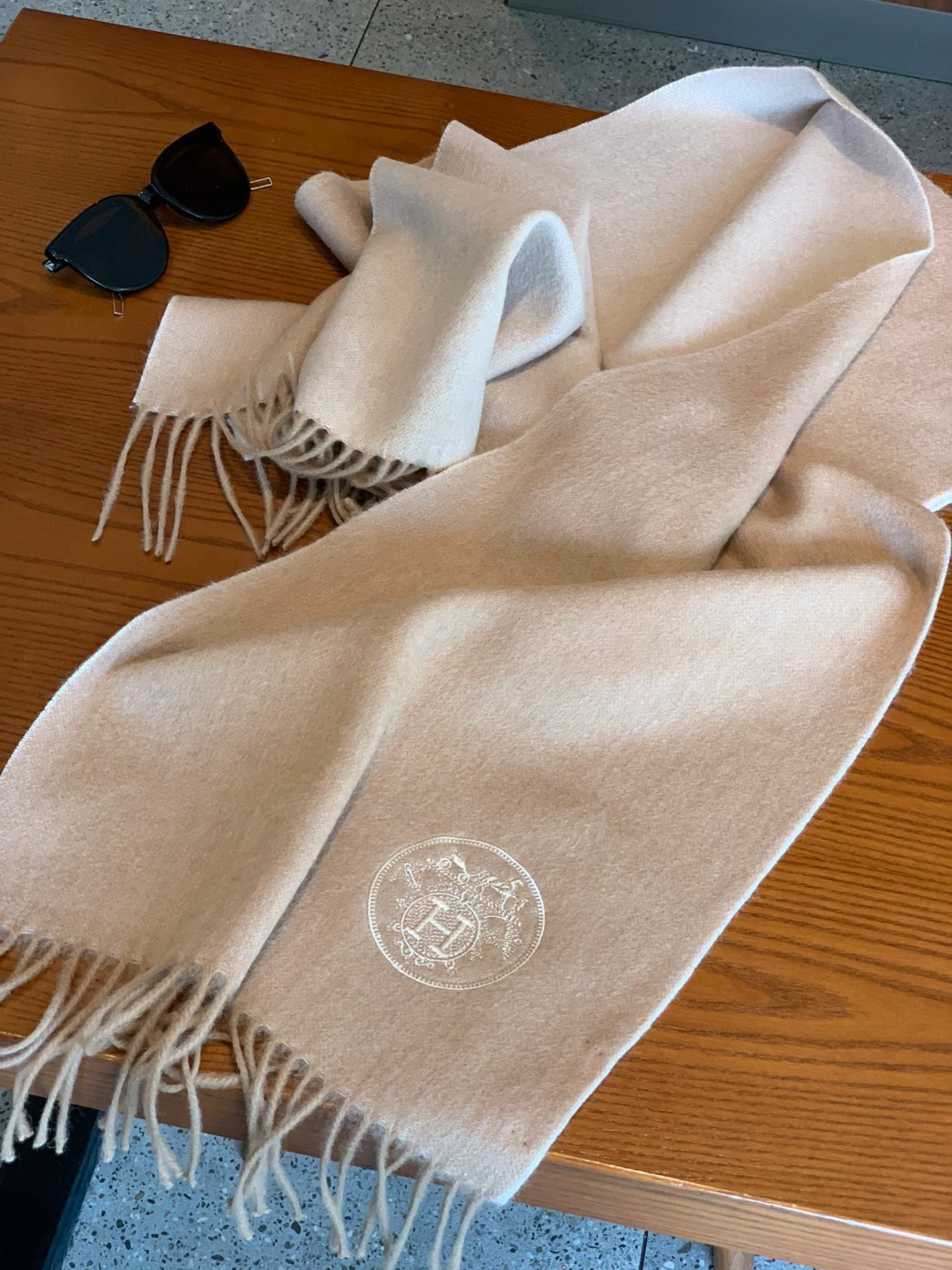 Двусторонний кашемировый шарф Hermes - 180-35 см