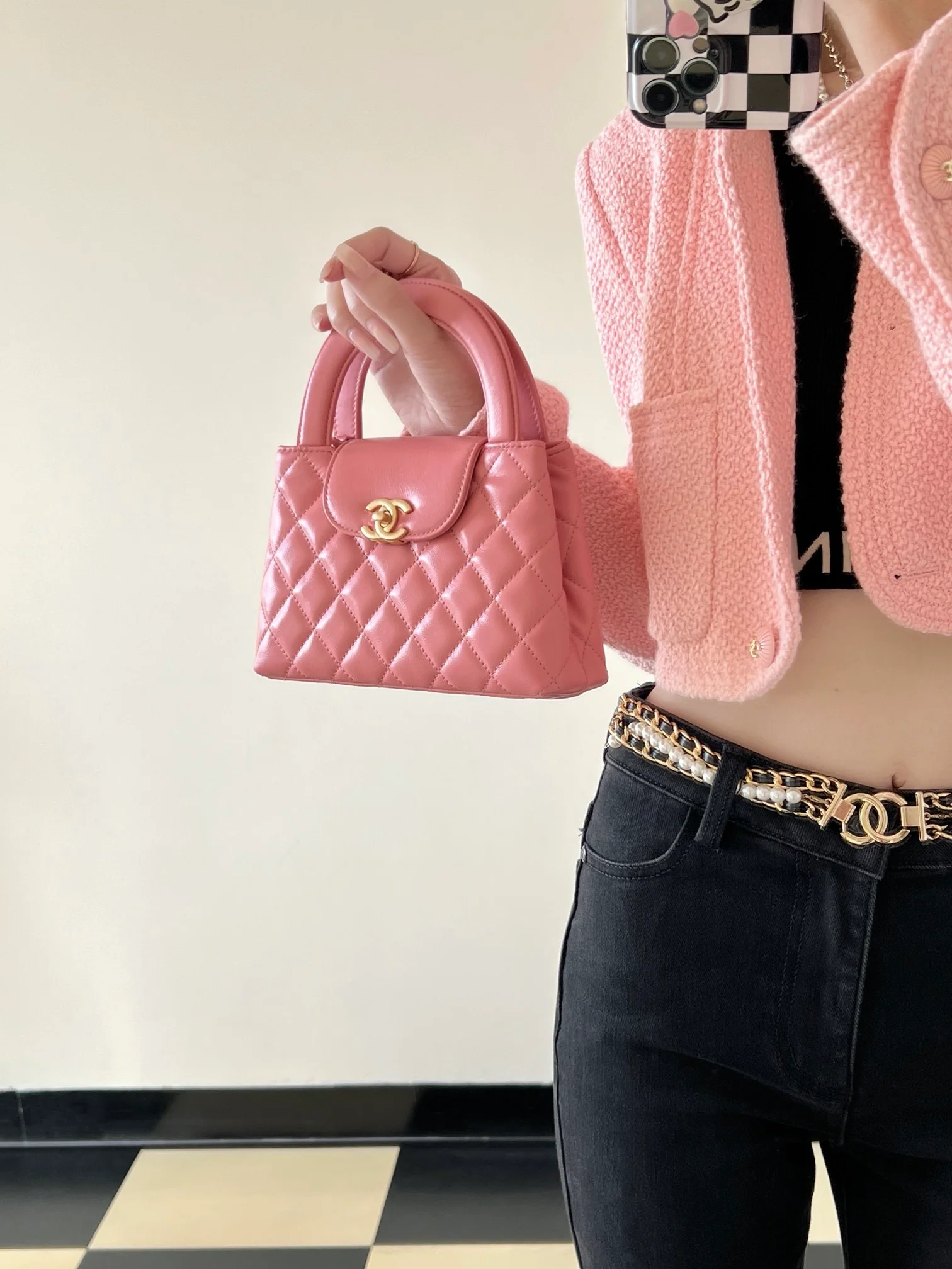 Сумочка Chanel Kelly Chain, большая, кораллово-розовая