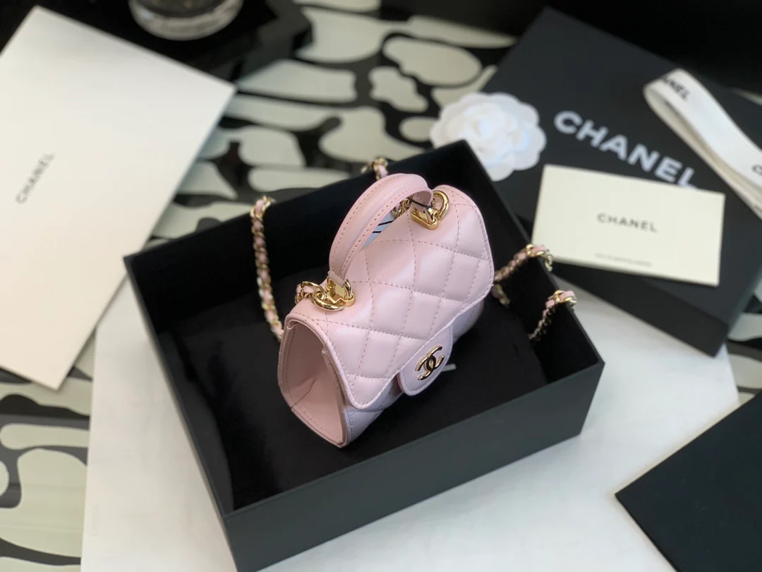 Мини-сумочка Chanel в виде коробки с ручкой - розовая
